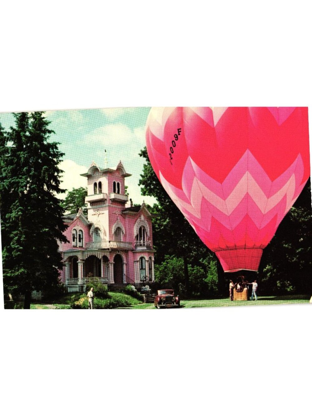 Pink House & Pink Champagne Balloon Wellsville NY 1980s Postcard Pre-Owned